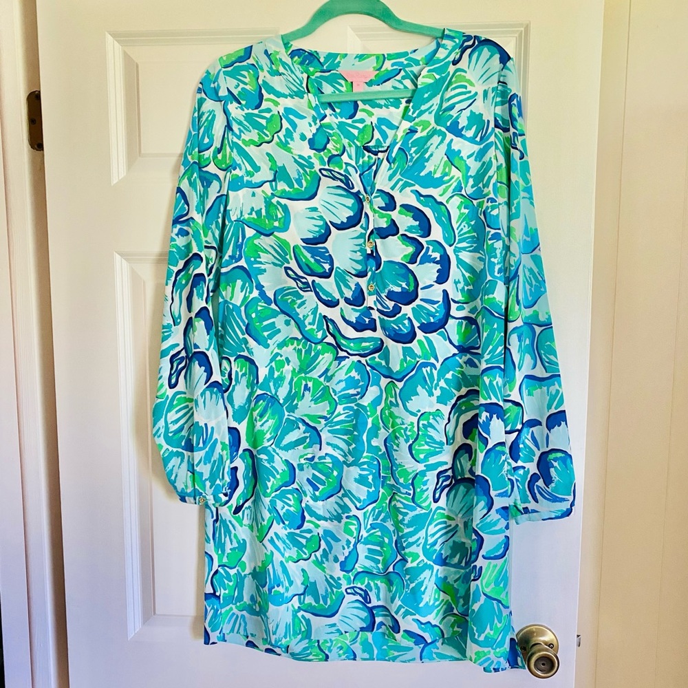 Lilly Pulitzer Blue Green Silk Dress Medium